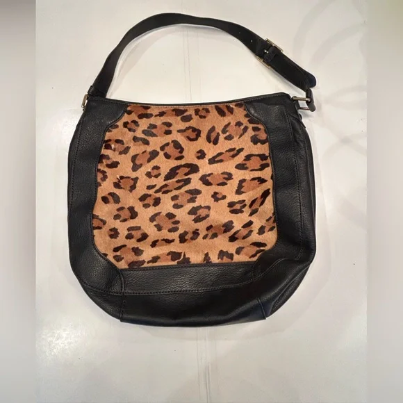Lauren Ralph Lauren Leopard Print and Black leather Hobo shoulder Bag purse - Picture 3 of 11